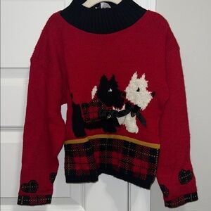 VINTAGE Heartworks Red Scottie Dog Pattern Christmas Sweater with Heart Charms